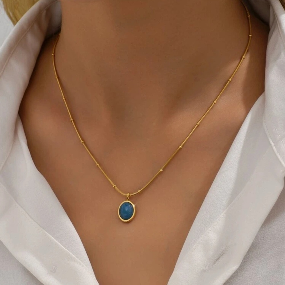 18k Gold Plated Natural Stone Pendant Necklace